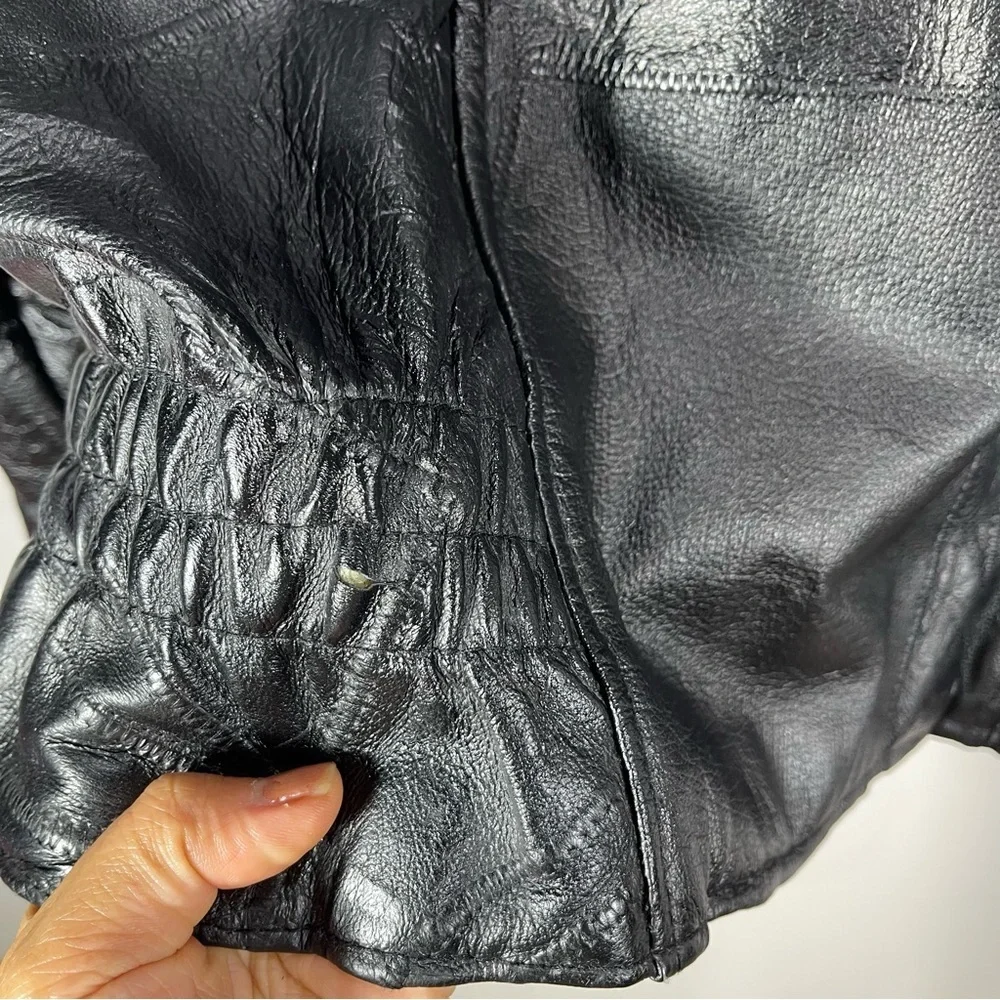 Biker Motorcycle Zip Leather Jacket Men’s Embroidered Eagle USA Size L  Black